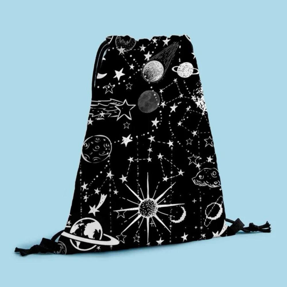 New Celestial Handmade Black White Drawstring Backpack Cinch Bag Water Resistant - Picture 3 of 12